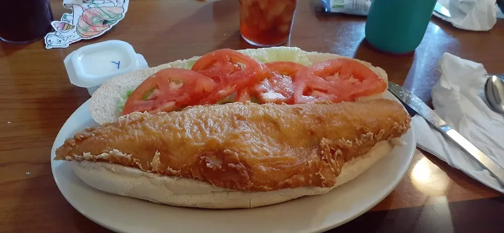 Belly Buster Foot Long Fried Haddock Sandwich